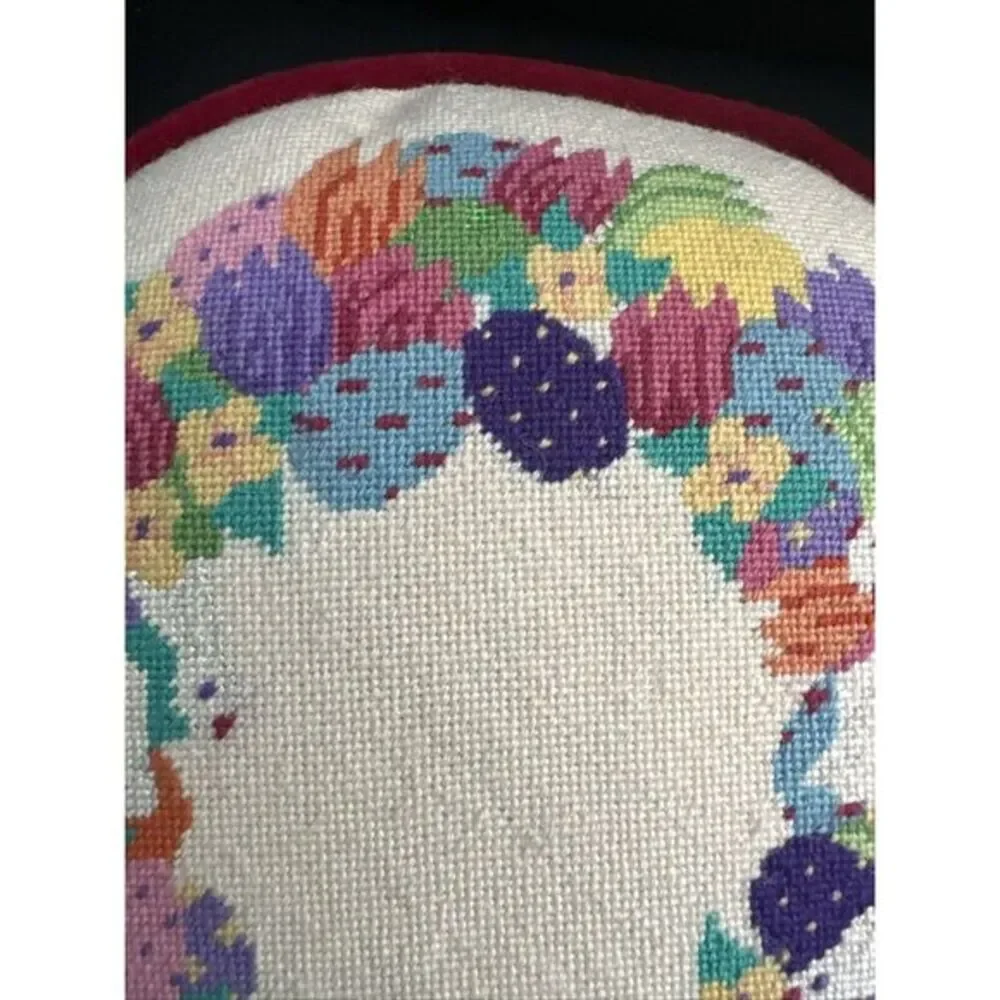 Vintage Embroidered Linen Pillow Antique Floral Dalias Poppies Art Nouveau Needl